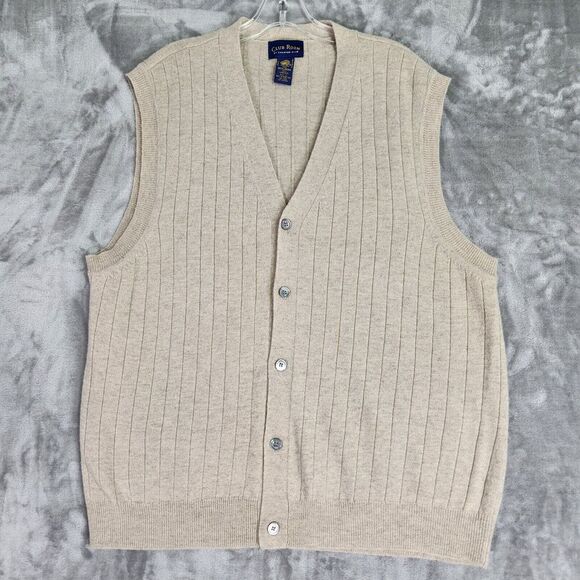 Club Room Other - Club Room Cardigan Sweater Vest Mens L Beige 100% Lambswool Button Up Grandpa